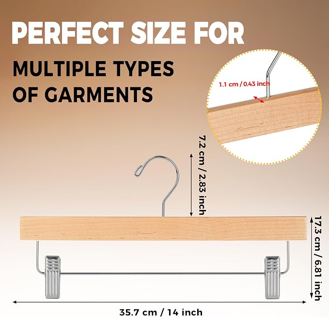 Quality Hangers Wooden Pants Hangers - Multi-Pack Swivel Hook Cloth Hanger Set - Lotus Wood Skirt, Pant, Shorts and Slack Hangers with Adjustable Clip – Clothing Hanger Set (Natural, 120) - Image 3