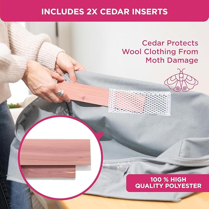 Cedar Clothes Storage Bag Organizer, Protects From Moths, Set of 2, Grey | Protects from Moths, Moisture, Dirt & Dust, Underbed Storage Bags for Clothes, Cashmere Sweaters, Bedding & More - Image 5