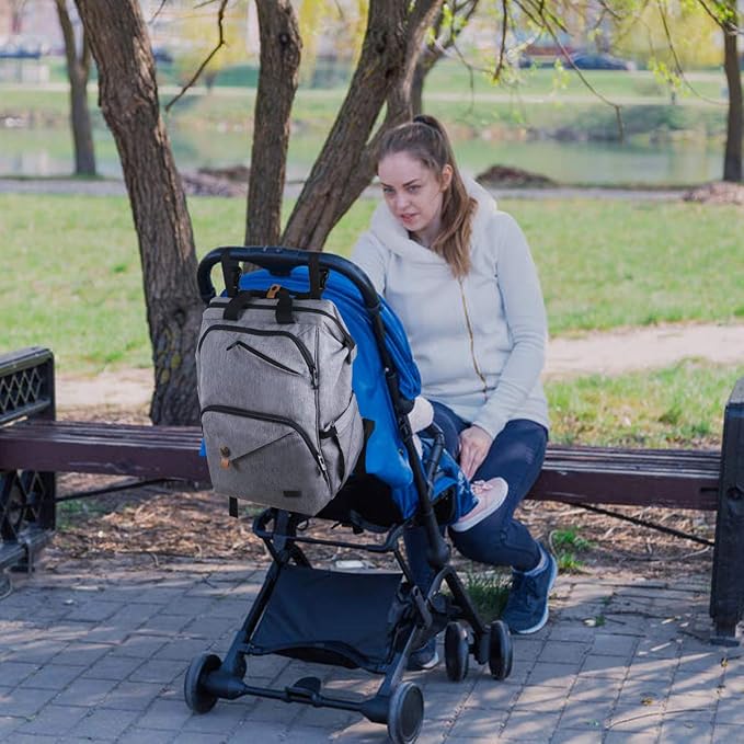 Hap Tim Diaper Bag Backpack,Large Capacity Travel Back Pack Maternity Baby Nappy Changing Bags, Double Compartments with Stroller Straps,Waterproof,Grey (US7340-G) - Image 5