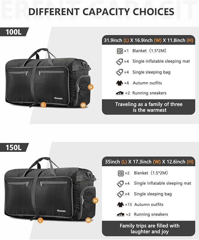 Gonex Foldable Travel Duffle Bag, Lightweight with Shoe Compartment | 210D Nylon, Water-Repellent, Folds Compact, Multiple Pockets, Luggage Sleeve, Travel & Weekend Use, 40L, Grey - Image 4