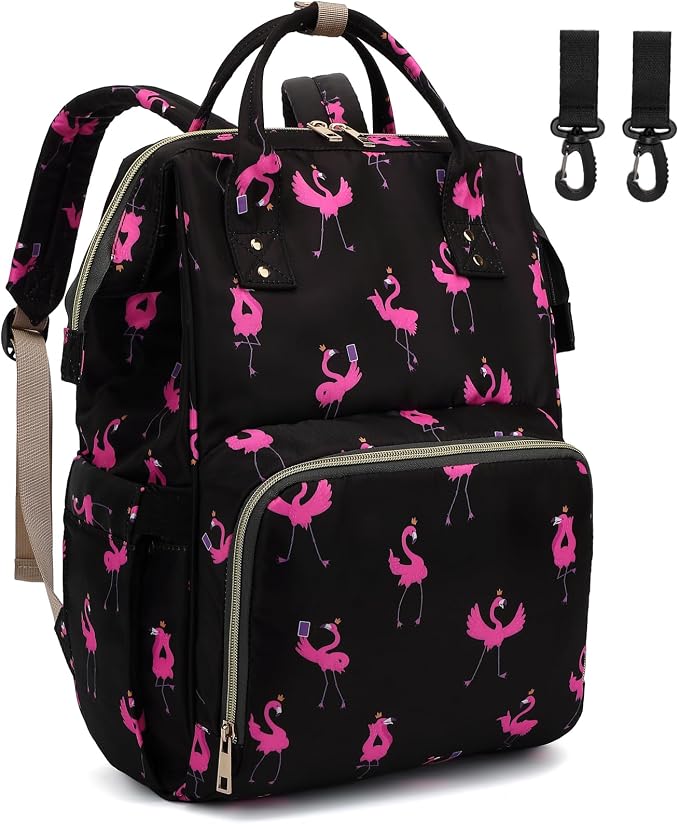 Flamingo Baby Diaper Bag Backpack for Women, Large Capacity Waterproof Maternity Travel Nappy Backpacks with Stroller Straps by Dezcrab