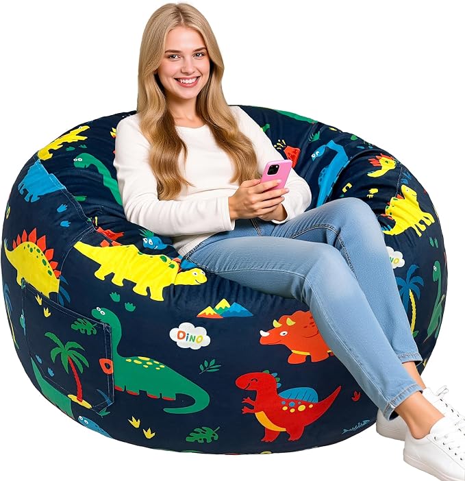 Lukeight Dinosaur Bean Bag Chair for Teens Adults, Memory Foam Filled Floor Lounger, Washable Velvet Cover with Inner Liner, Beanbag Chair with Filling for Gaming and Reading, XX-Large 36" D x 20" H by Lukeight