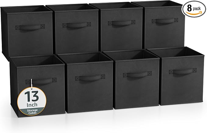 Sorbus 13 Inch Storage Bins - Sturdy Collapsible Fabric Storage Cubes with Handle - 8 Foldable Baskets for Organizing Clothes, Toys, Books - Storage Baskets for Shelves, Closets by Sorbus