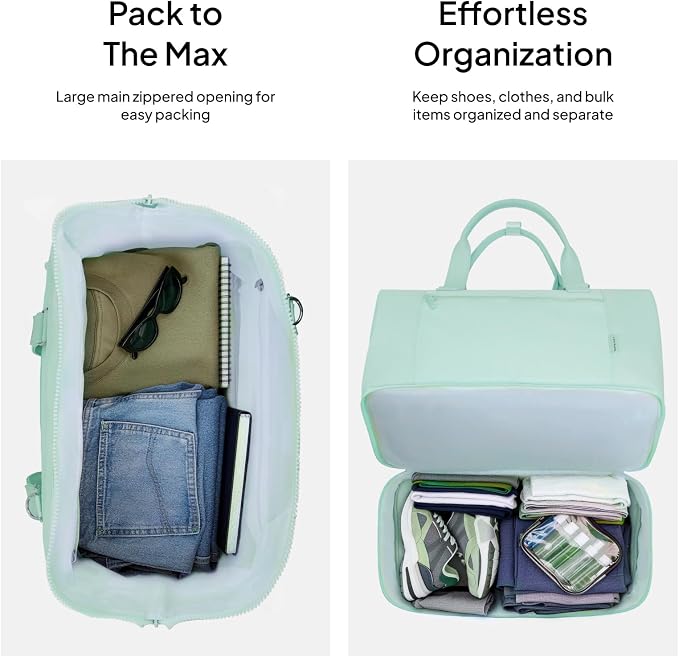 Travel Duffle Bag for Women, 40L Weekender Bags Airline Approved Carry On with Shoe Compartment & Waterproof Wet Pocket, Durable Nylon Weekender Overnight Bag for Travel, Gym, Business Trip, Green - Image 4