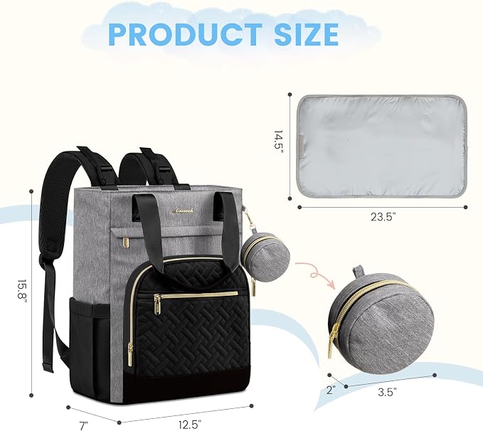 LOVEVOOK Diaper Bag Backpack, Large Capacity Portable Baby Bag with Foldable Diaper Changing Pad, Waterproof Baby Diaper Bags Gift for Mon Dad, Slate Ebony - Image 6