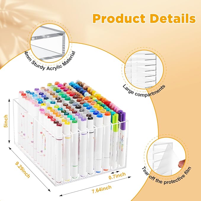 MotiMind Acrylic Marker Organizer for 126 Marker, Large Art Pencil Holder Storage Rack for Desk, Pens Art Brushes Display Stand with 18 Compartments for Desktop, Office (clear, 126 Capacity) - Image 2