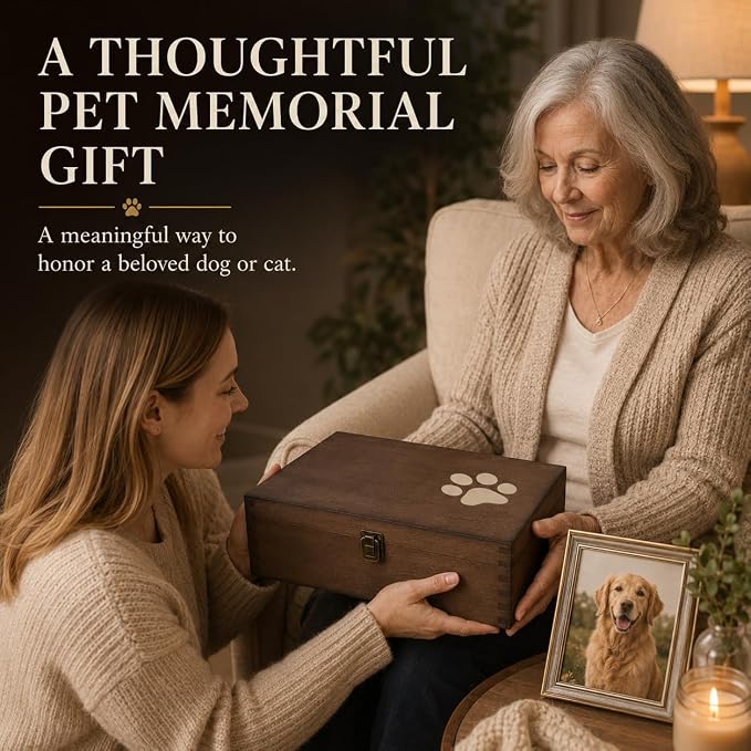 Pet Casket Wooden Keepsake Box, Large Memory Box for Keepsakes, Decorative Storage Box for Memories, Jewelry, & Photos, Memorial Boxes for Men & Women - Image 7