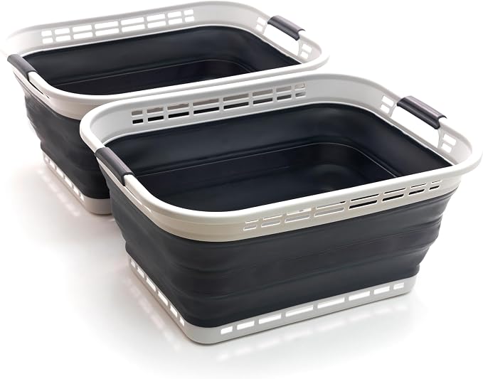 SAMMART 42L (11 gallons) Collapsible Plastic Laundry Basket - Portable Pop Up Storage Container/Organizer - Portable Hamper - Space Saving Easy Storage (Grey/Slate Grey (Set of 2)) by SAMMART