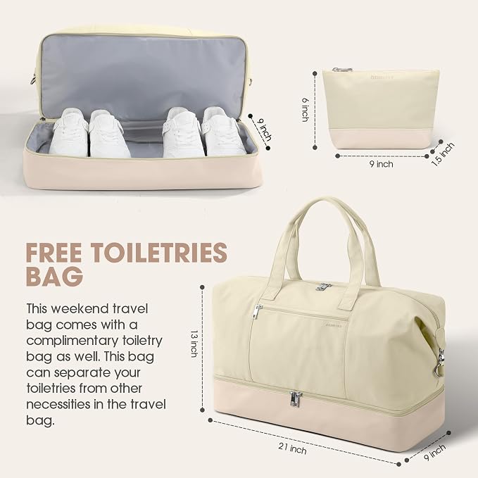 Oeihuivt Weekender Bags for Women with 3 Extra Pack - 21 Inch Large Travel Duffel Bag Set with Shoe Compartment, Heavy-Duty nylon Carry On Overnight Tote - Image 4