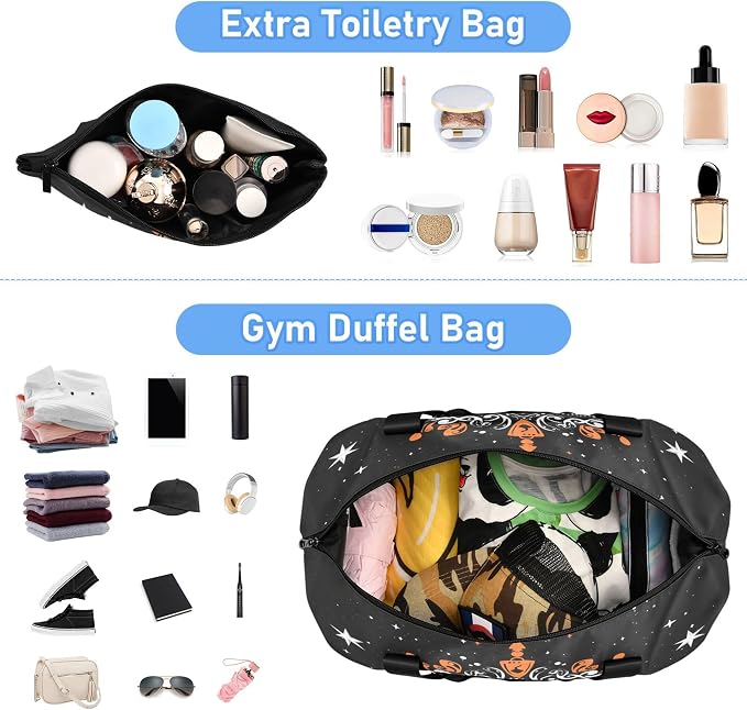 Travel Duffel Tote Bag Skull Star King Sports Duffel Bag with Wet Pocket Weekender Overnight Bag for Women Men Gym Bag, Carry On Bag Hospital Bag for Labor and Delivery - Image 5