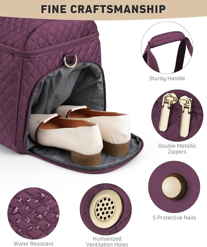 Weekender Bags for Women, Wide Open Large Travel Duffle Bag with Shoe Compartment, Overnight Carry on Bag Personal Item Travel Bag with Wet Pocket (Dark Purple) - Image 5