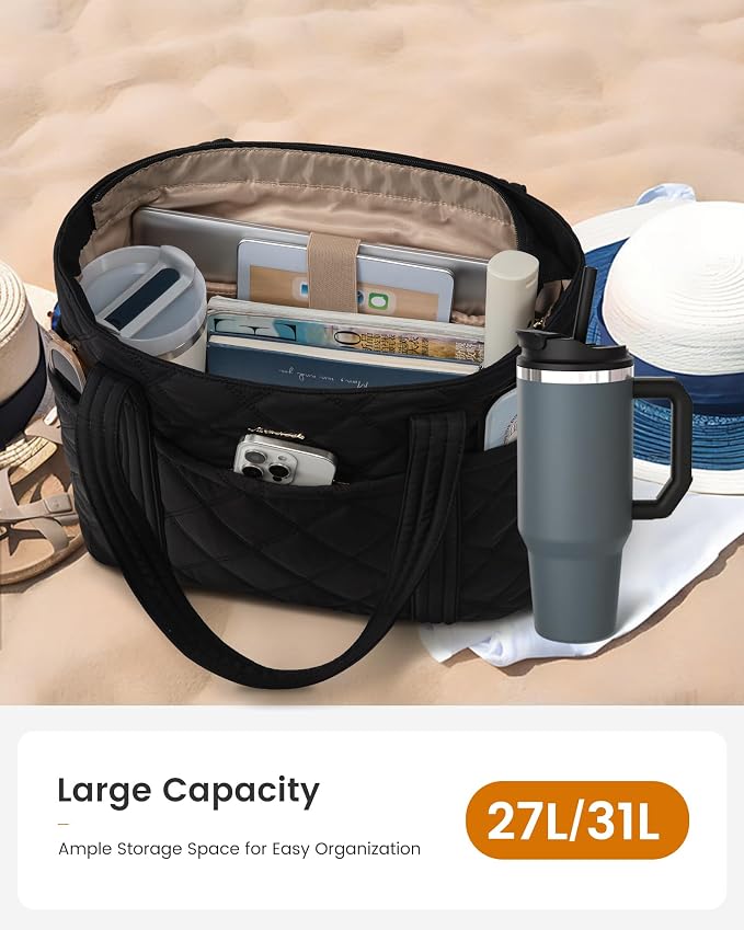 LOVEVOOK Puffer Tote Bag for Women, Puffy Work Handbag with Cup Holder, Travel Carry On Bag with Zipper for Teacher Nurse Gym - Image 6