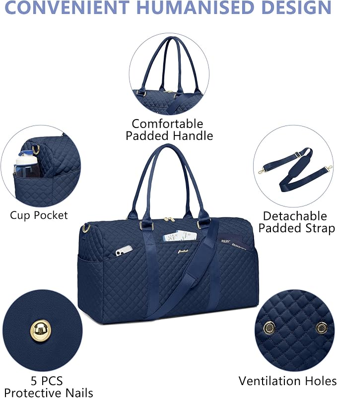 Women Weekender Travel Duffle Bag: Travel Duffel Overnight Bags with Shoe Compartment Large Carry on Tote with Toiletry Bag Weekend Traveling Yoga Gym Hospital Bag for Women with Wet Pocket Blue - Image 5