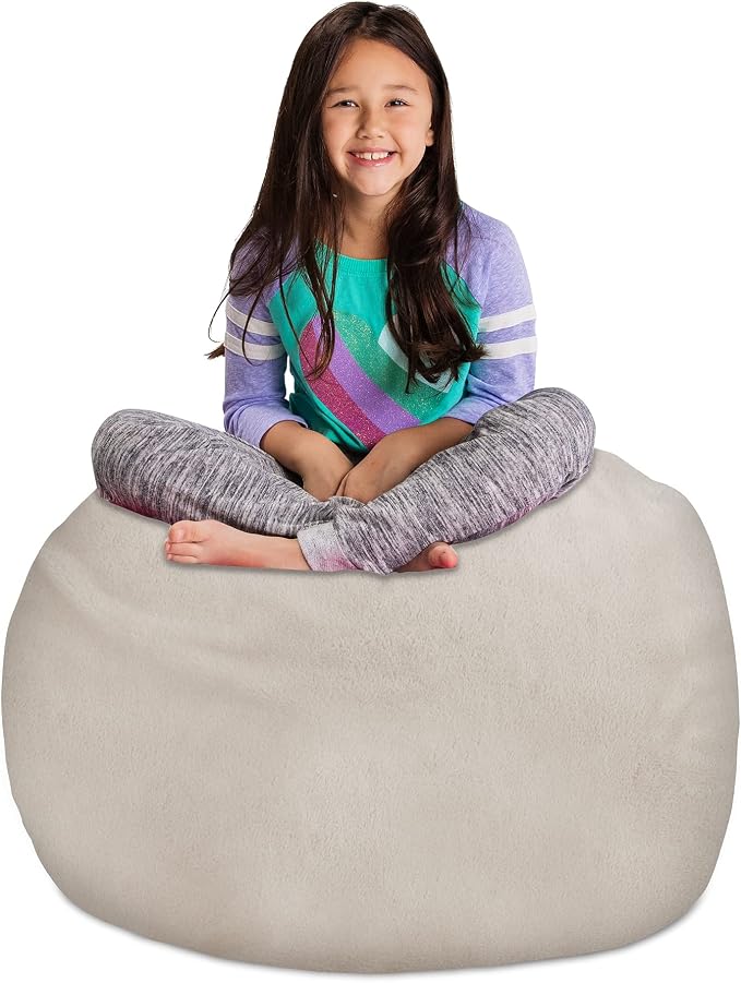 Posh Creations Stuffable Kids Stuffed Animal Storage Bean Bag Chair Cover - Childrens Toy Organizer, Large 38" - Soft Faux Rabbit Fur Cream by PoshCreations