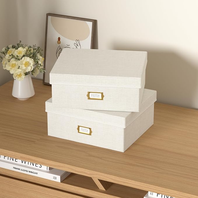 Decorative Photo Storage Box, 2 Pack Linen Photo Box Hold 1700 4x6 Pictures | Photo Storage Containers with 8 Dividers, Memory Keepsake Organizer for Photos, Scrapbook Supplies, Cards, Stamps, Beige - Image 6