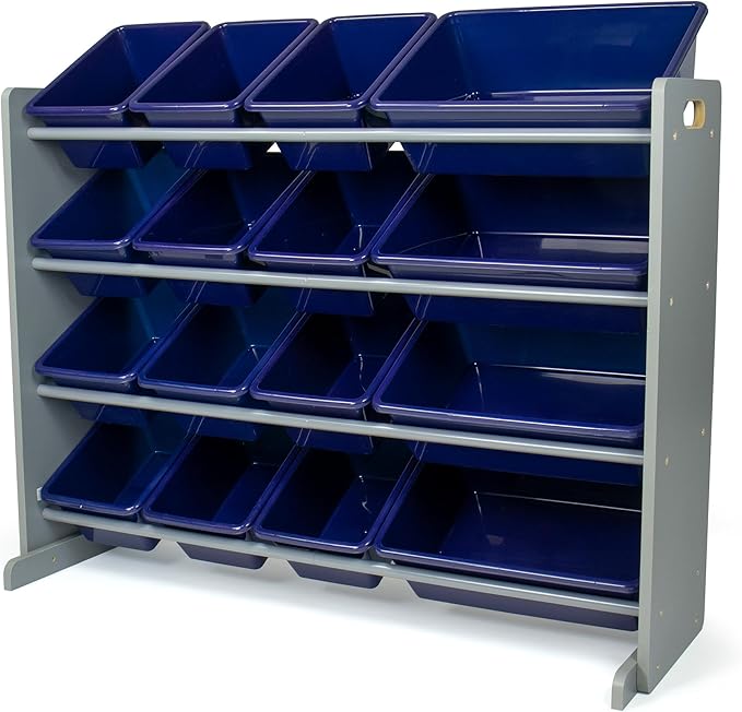 Humble Crew Kids Toy Organizer with 16 Bins, 4 Tier Storage for Playroom | Sturdy wood and steel toddler shelf, removable BPA-free containers, wall anchor anti-tip safety kit for bedroom or classroom by HumbleCrew