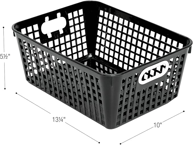 Really Good Stuff Large Plastic Book Baskets, 13.25" by 10" by 5.5"-12-Pack | Black, Classroom Library Organizer, Storage, Multi-Purpose Organizer Basket - Image 2