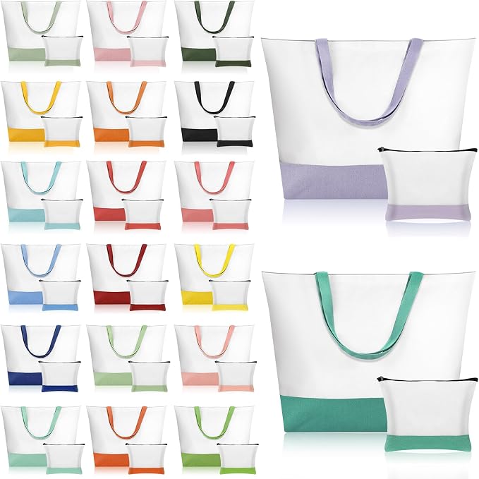 Sanwuta 40 Pcs Large Blank Canvas Tote Bags and Makeup Bags Blank Reusable Grocery Luggage Canvas Tote with Handles (Ultimate Color Bundle) by Sanwuta