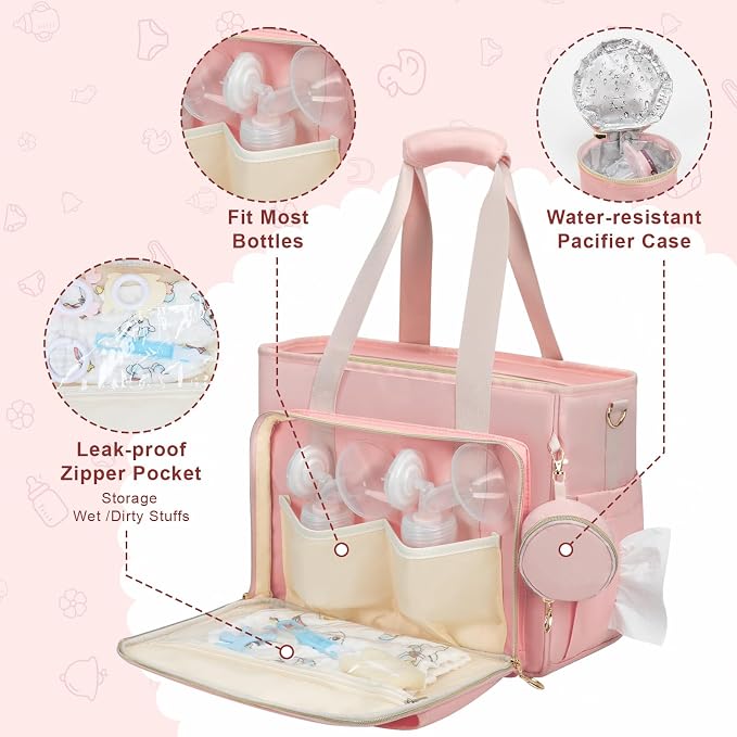 GDNasist Diaper Bag Tote, Large Travel Hospital Bag for Labor Delivery | Baby Bag with Pacifier Case, Large Capacity Travel Diaper Case with Changing Pad & Stroller Clips - Image 5