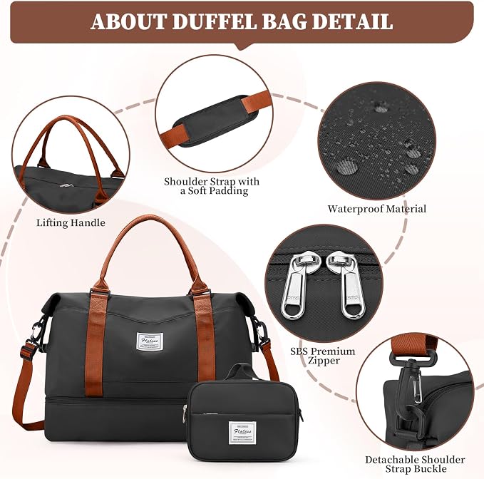 Weekender Bags for Women, Carry-On Overnight Travel Duffel Bag | Travel Bag with Shoes Compartment & Toiletry Bag, Extra Large - Image 6