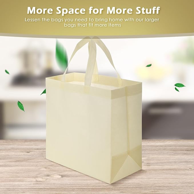 Reginary 100 PCS Non Woven Tote Bags Bulk,Beige | Reusable Shopping Bags with Handles, Stores, Groceries Markets, Events Gift, Party Supplies - Image 3