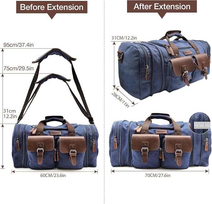 Wildroad Canvas Duffle Bag - 60L Expandable Weekender Overnight Travel Bag | Gifts for Men, Holiday Birthday Gift for Dad, Husband & Partner, Carry-on Size - Image 4