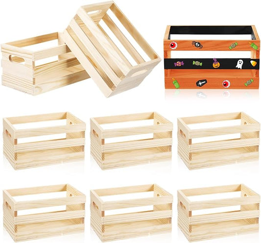 Yiyiring 12 Pcs Small Wooden Crates with Handles Bulk 6.5'' Mini Wood Crates for Crafts Rustic DIY Unfinished Wood Storage Boxes Decorative Farmhouse Basket Display Home Kitchen Milk Wine Toys Decor by Yiyiring