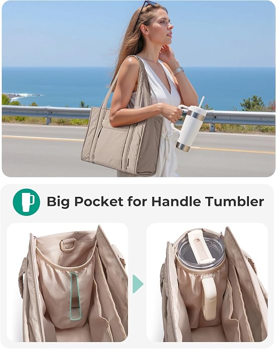 BAGSMART Boxy Tote Bag for Women, Crossbody Work Bag with Zipper | 3 Sizes Small Mini Tote Bag, Inner Tumbler Pocket Crush Bow Should Bag for Travel Work College - Image 4