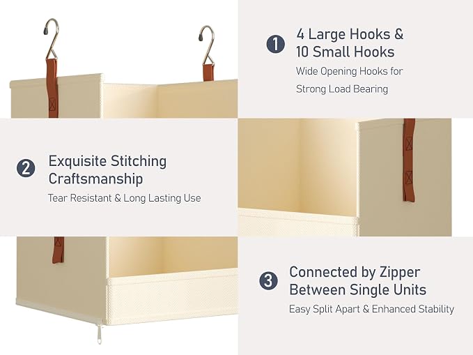 DIMJ Hanging Closet Organizer - 6-Tier Modular Hanging Shelves with Zippers Hooks, Collapsible Baskets for RV, Dorm, Small Spaces, Fabric Storage Bins for Clothes, Handbags - Image 8