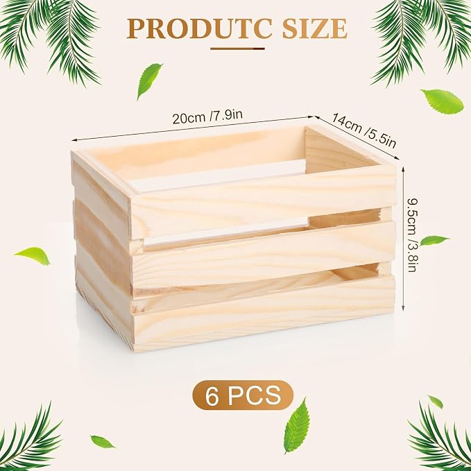 Gerrii 6 Pcs 8'' Small Wooden Crates for Crafts Unfinished Crates Centerpiece Mini Rustic Wood Basket Box for Display Storage Milk Wine Closet Home Bathroom Kitchen Office Decor - Image 2