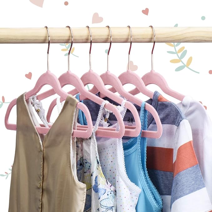 HOUSE DAY Kids Velvet Hangers 60 Pack and Velvet Skirt Hangers 24 Pack, Premium Felt Hangers Set for Childrens - Image 4