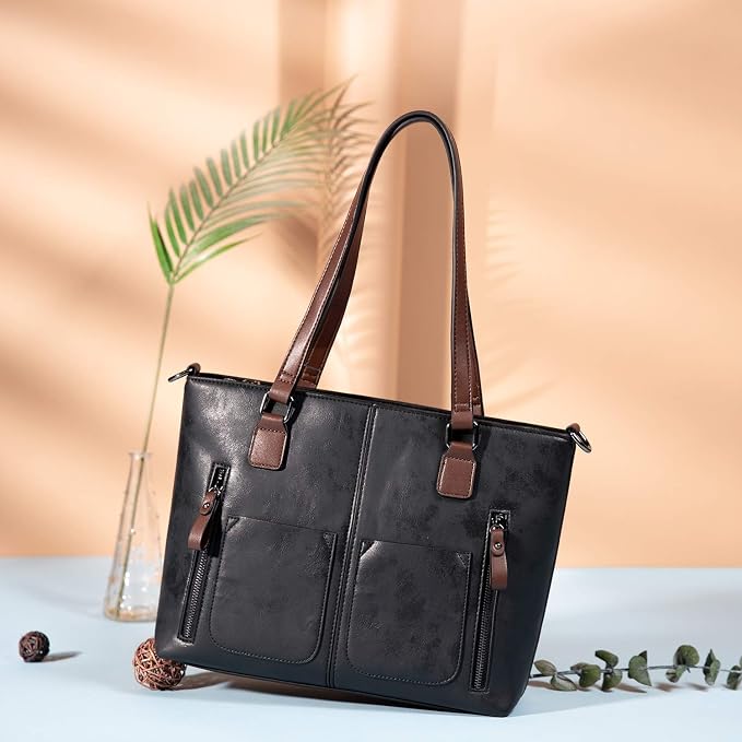 LOVEVOOK Purses Tote Bag for Women, Retro Large Shoulder Handbag, Leather Work Bag with Multi-Pockets, Gifts for Teacher, Mom - Image 3