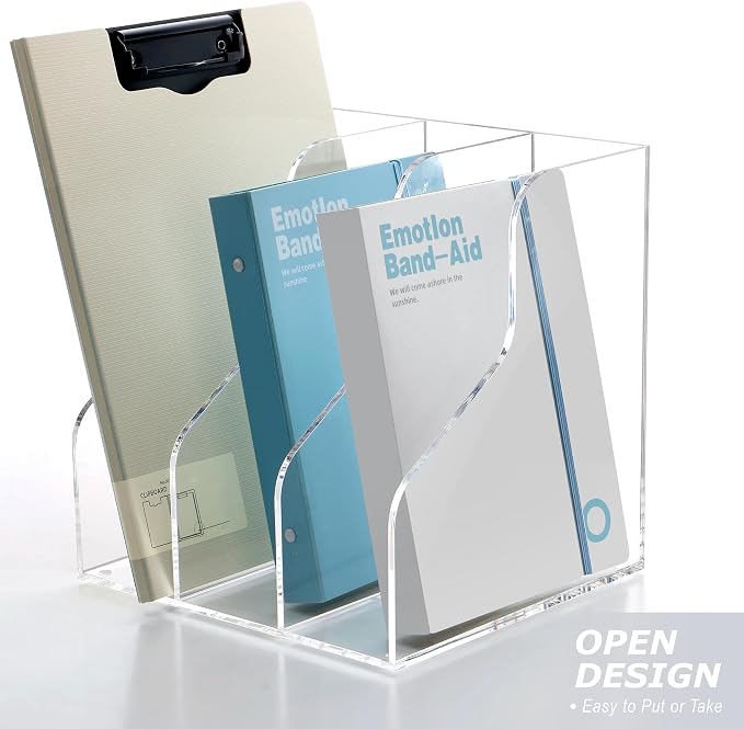 SANRUI 3 Slots Acrylic Magazine Holder, Desktop File Sorter Organizer Rack Bookshelf, Workspace Sorters Office Desk Accessories Organization Storage Stand, Clear - Image 6