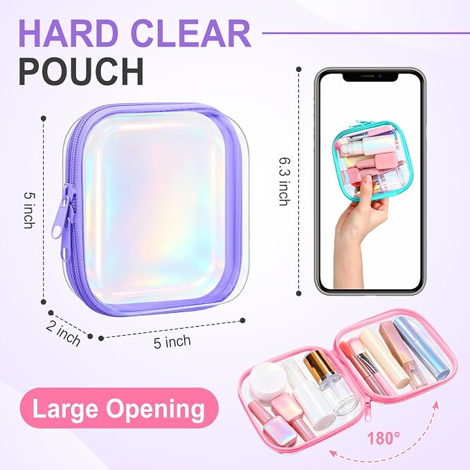 Sanwuta 6 Clear Hard Zipper Case,Holographic,5 X 5 X 2 Inch | Pencil Case Pouches ,Makeup Bag,Plastic Toiletry Diaper Bag ,Travel Toy Storage,Waterproof Organizer Bins - Image 2