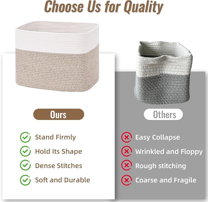 3 Pack Cube Storage Bin, 17”x12”x12” Cotton Rope Woven Baskets for Organizing Toys Clothes Towels, Square Gift Storage Baskets for Shelves, Nursery, Closet, Bathroom, Pantry (White & Jute) - Image 9