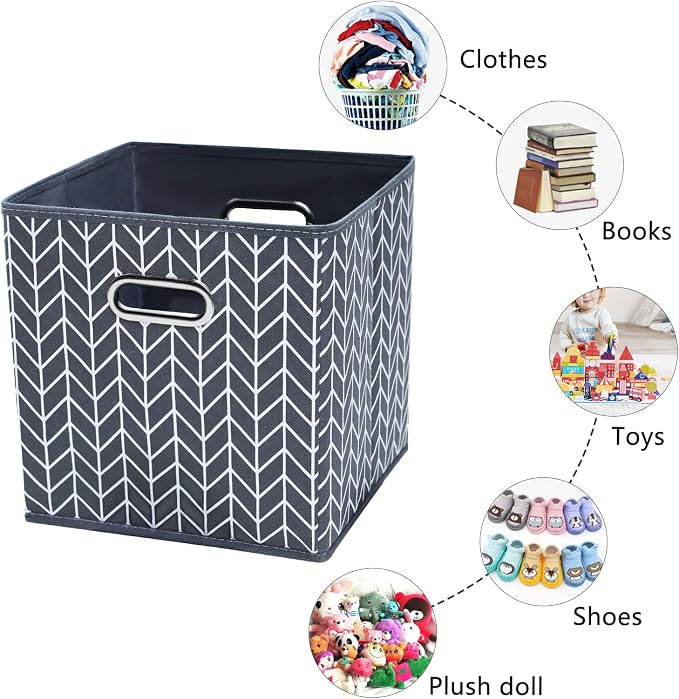 11 Inch Cube Storage Bins , Fabric Cube Organizer Bins with Handle, Foldable Cube Bins for Cloth or Accessary Storage, 11x11x11 set of 6,（Gray Wave） - Image 5
