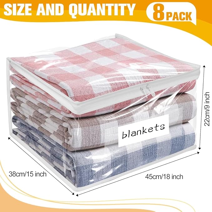 Plastic Storage Bags with Easy-Glide Zipper, Pack of 8, Durable Clear Vinyl Zippered Storage Bags for Clothes Sweaters Comforters Blankets Sheets Bedding (18 x 15 x 9 Inch, Transparent White) - Image 3