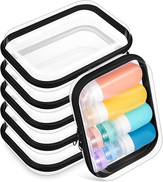 Sanwuta 6 Clear Hard Zipper Case,Black,7.09 X 5.12 X 2 Inch | Pencil Case Pouches ,Makeup Bag,Plastic Toiletry Diaper Bag ,Travel Toy Storage,Waterproof Organizer Bins by Sanwuta