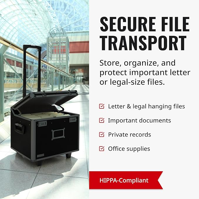 Vaultz Locking Mobile File Chest, Letter/Legal Size Storage Box, Black | Rolling filing chest storage for letter and legal size files, secure lock, compact 17.5x15.5x14.5 in black footprint - Image 4