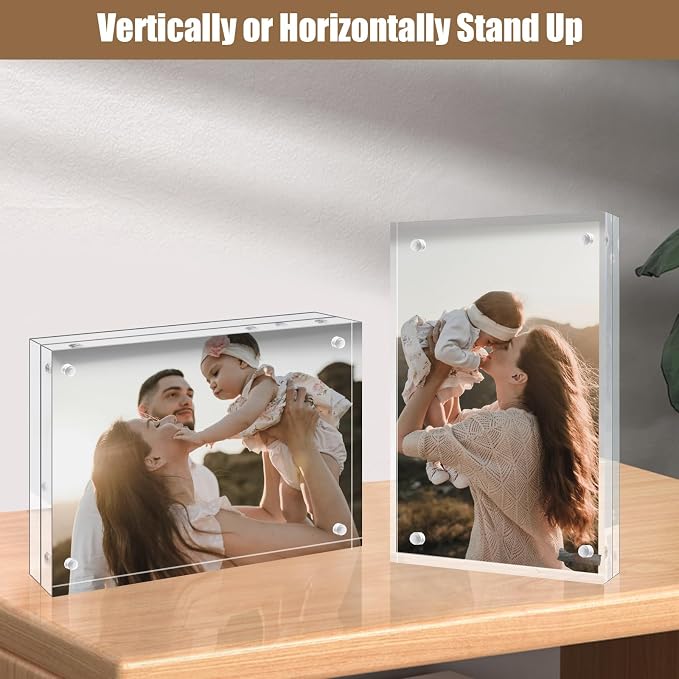 Egofine 5x5 Acrylic Frames 6 Pack,20mm Thicker Frameless Clear Picture Frames, Double Sided Magnetic Picture Frames, Free Standing Desktop Display - Image 3