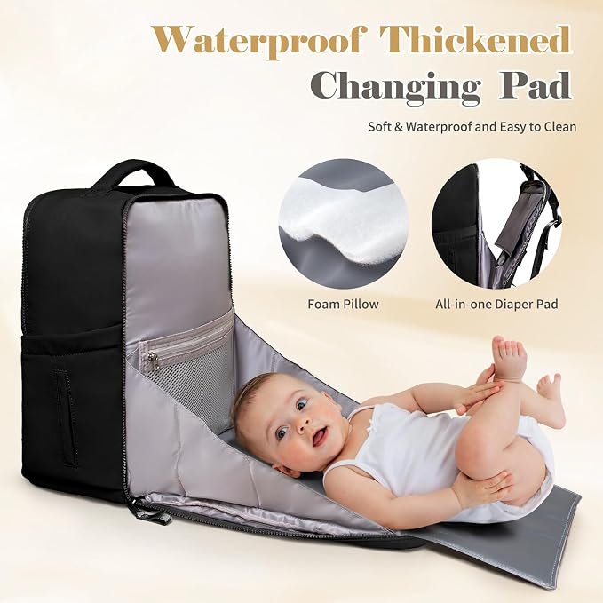Diaper Bag with Changing Station Large Diaper Backpack Baby Bag | 15 Pocket,Changing Pad,2 Insulated Pockets,Stroller Straps,Lightweight Waterproof Laptop Yoga Backpack,Black - Image 2