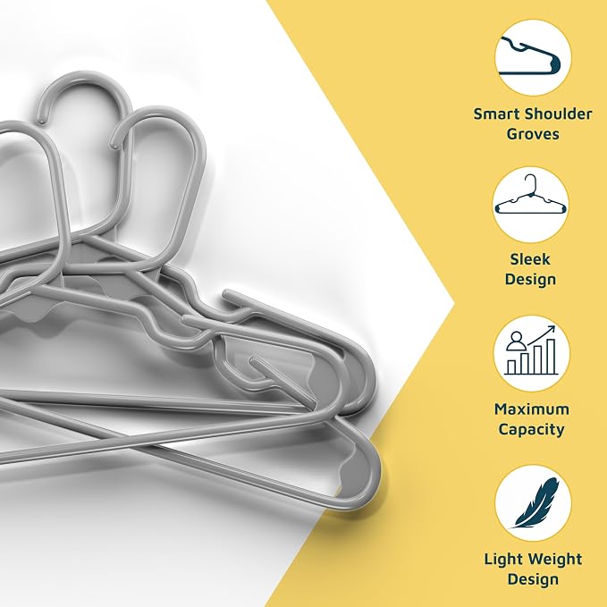 Lifemaster Plastic Kids Clothes Hangers – Children Clothes Hanger with Shoulder Notch, 11.6 Inch Space-Saving Closet Organizer for Baby, Toddler, and Kids Clothing, Hold Up to 5 lbs, Pack of 20, Gray - Image 5