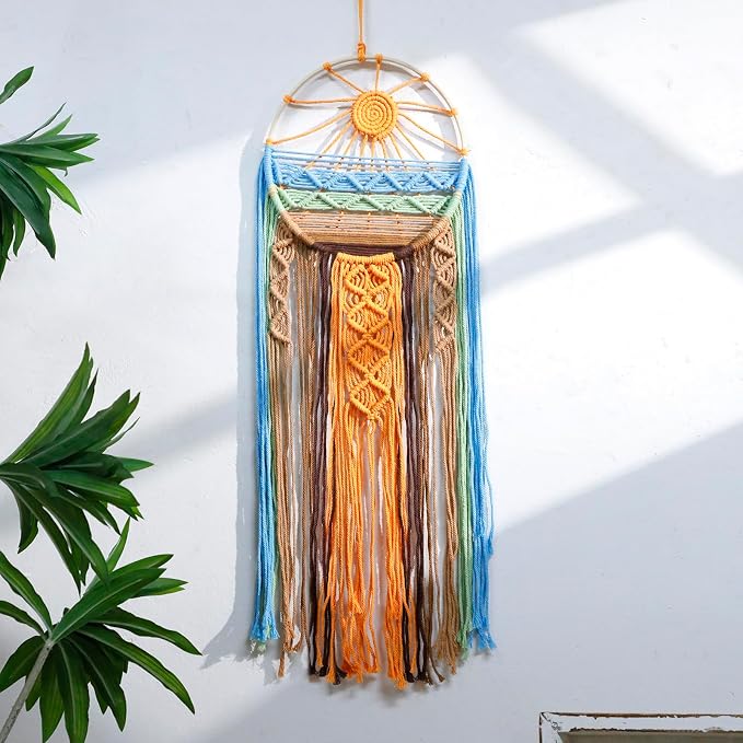 Artilady Macrame Wall Hanging Tapestry Sunshine Decor, Boho Dream Catcher | Large Wall Tapestry, Handmade Woven, Farmhouse Rustic, Colorful Sunburst Wall Art, Bedroom Living Room Apartment Home Decor by Artilady