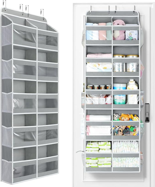 Yecaye 5-Tier Over The Door Organizer Dual-Column, 80lbs Load Over The Door Storage of 10 Compartments, Heavy Duty Door Organizer Hanging for Bedroom Closet Dorm Bathroom Pantry, Grey 1 Pack by Yecaye