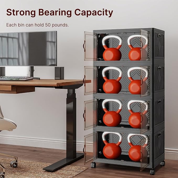 Stackable Storage Bins, 275QT Collapsible Drawers with 1 Lid | Large Capacity, Magnetic Door, Stack Lock, Rolling Wheels, Foldable Design, Organizers and Storage for Bedroom Dorm Garage - Image 6