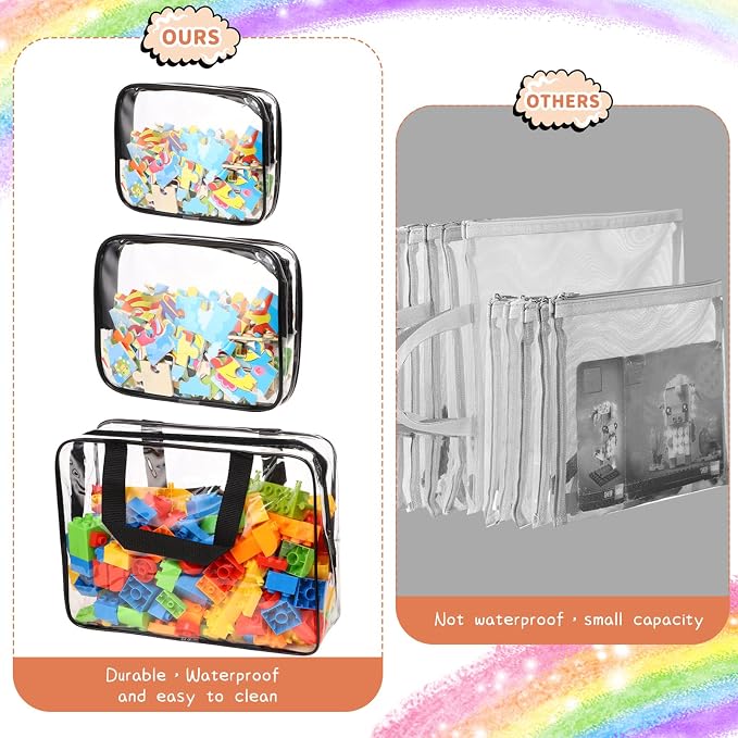 18 Packs Toy Storage Bags with Labels, Clear PVC Puzzle Storage Bags, Waterproof Travel Toy Organizer Bags with Zipper for Building Blocks Kids Books (3 Size) - Image 4