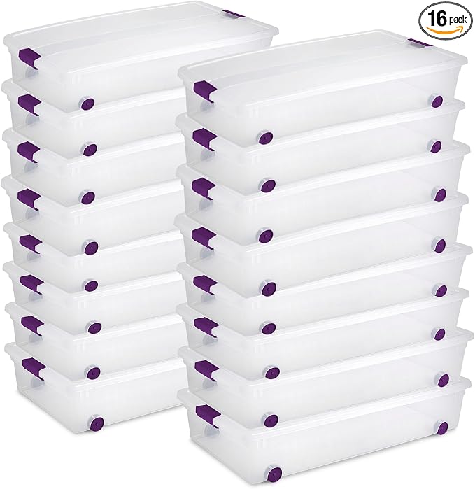 Sterilite 16-Pack 60 Quart ClearView Latch Box, Wheeled Underbed Organizer Bins with Latching Lids - Clear Plastic Organization Containers for Closet, Bedroom, Shelving Units and Everyday Home Storage by Sterilite