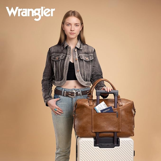 Wrangler Duffel Bag Large Travel Weekender Bag for Women Waterproof Carry on Overnight Bag for Gym,Trips,Weekends,Brown - Image 3