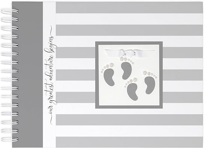Personalized Twin Pregnancy Journal (8 Center Designs) - Hardcover Pregnancy Memory Book Customized with Babies’ Names, Nicknames or Phrase - Prompted Journal for New Moms (Gray Stripes + Gray) by Unknown