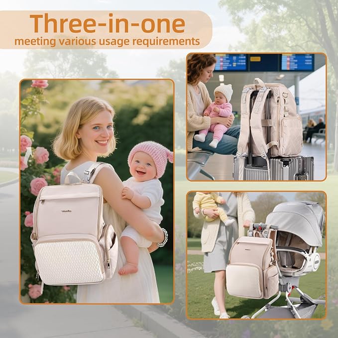 Stylish Baby Diaper Bag, Baby Bag with Changing Pad, Pacifier Case& Stroller Straps, Large Diaper Backpack Boy Girl, Water Resistant Travel Diaper Backpack for Mom Dad - Image 7